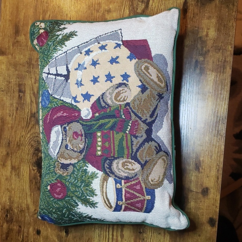 Tapestry Christmas Teddy Bear Rectangular Pillow
